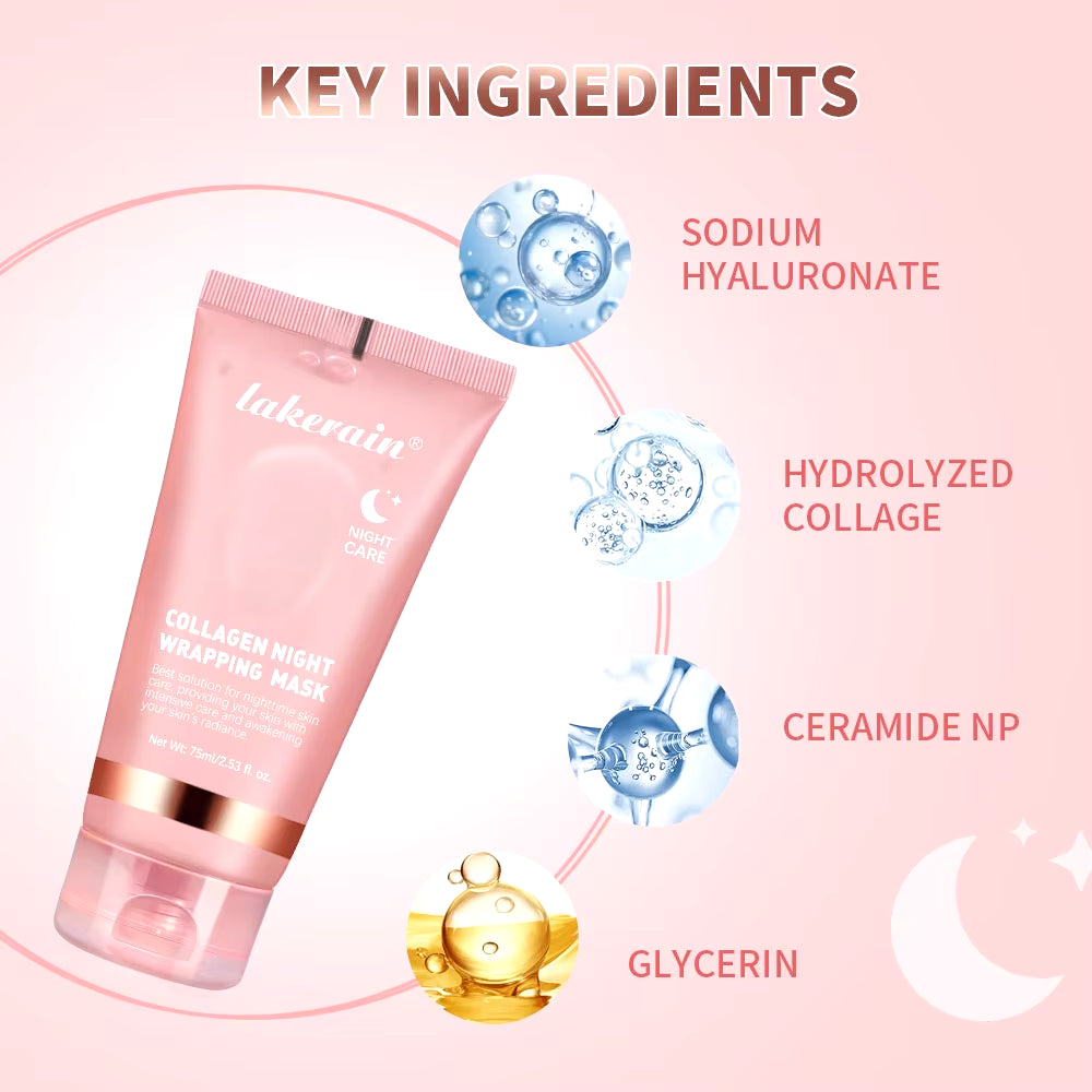 75Ml Collagen Overnight Wrapping Peel off Facial Mask Korean Collagen Night Wrapping Mask Deeply Hydrates Night Care Mask Cream