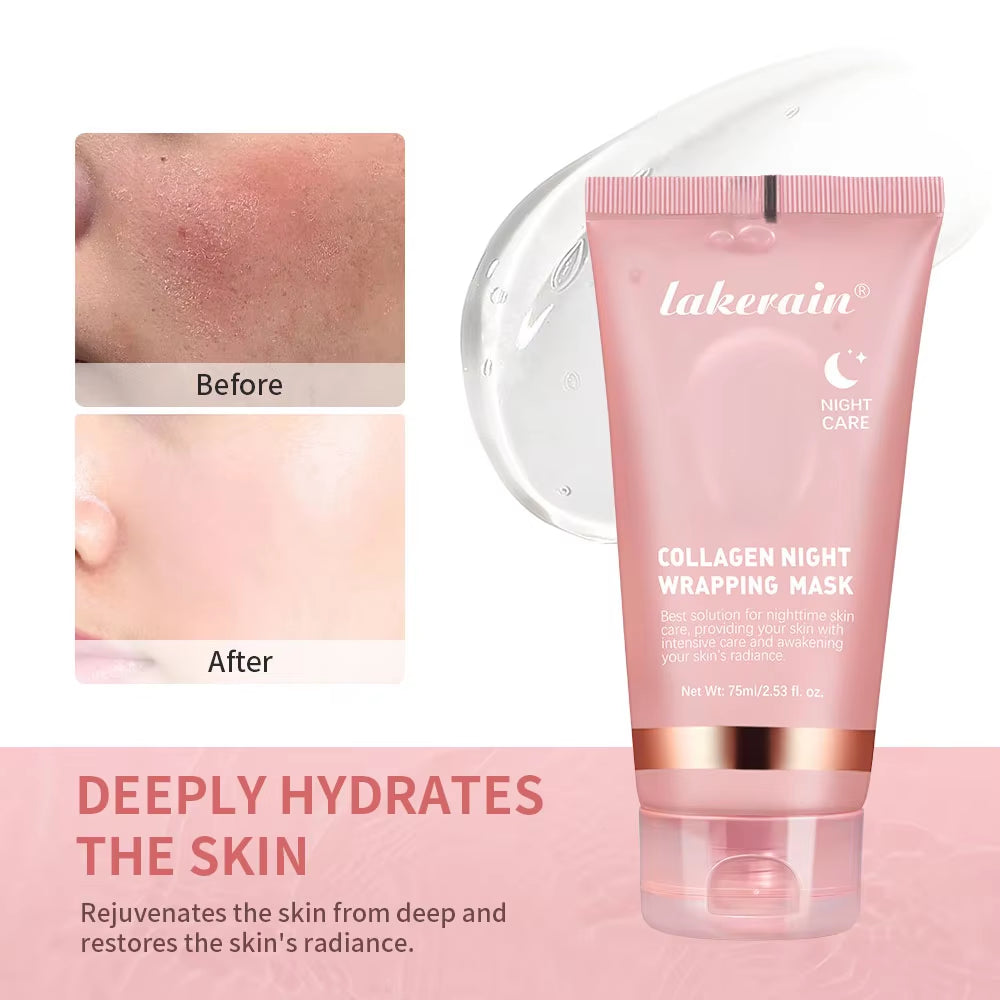 75Ml Collagen Overnight Wrapping Peel off Facial Mask Korean Collagen Night Wrapping Mask Deeply Hydrates Night Care Mask Cream
