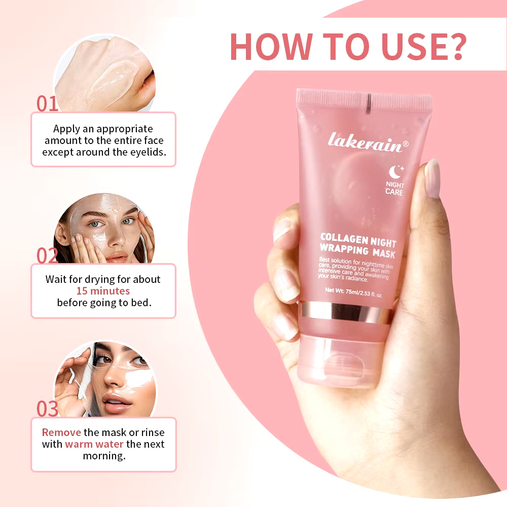 75Ml Collagen Overnight Wrapping Peel off Facial Mask Korean Collagen Night Wrapping Mask Deeply Hydrates Night Care Mask Cream